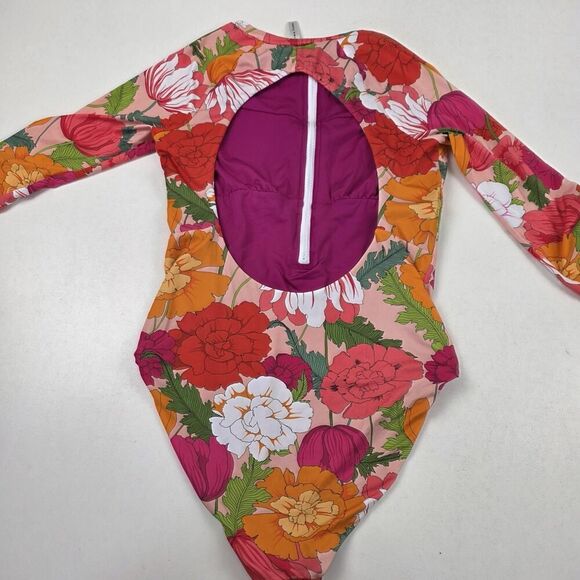 Trina Turk Swimsuit Womens Medium Floral Long Sleeve Rash Guard Pink Orange‎ Zip - Picture 11 of 12